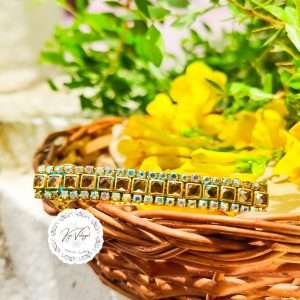 Gold Square Kundan with Rainbow Chain Stone